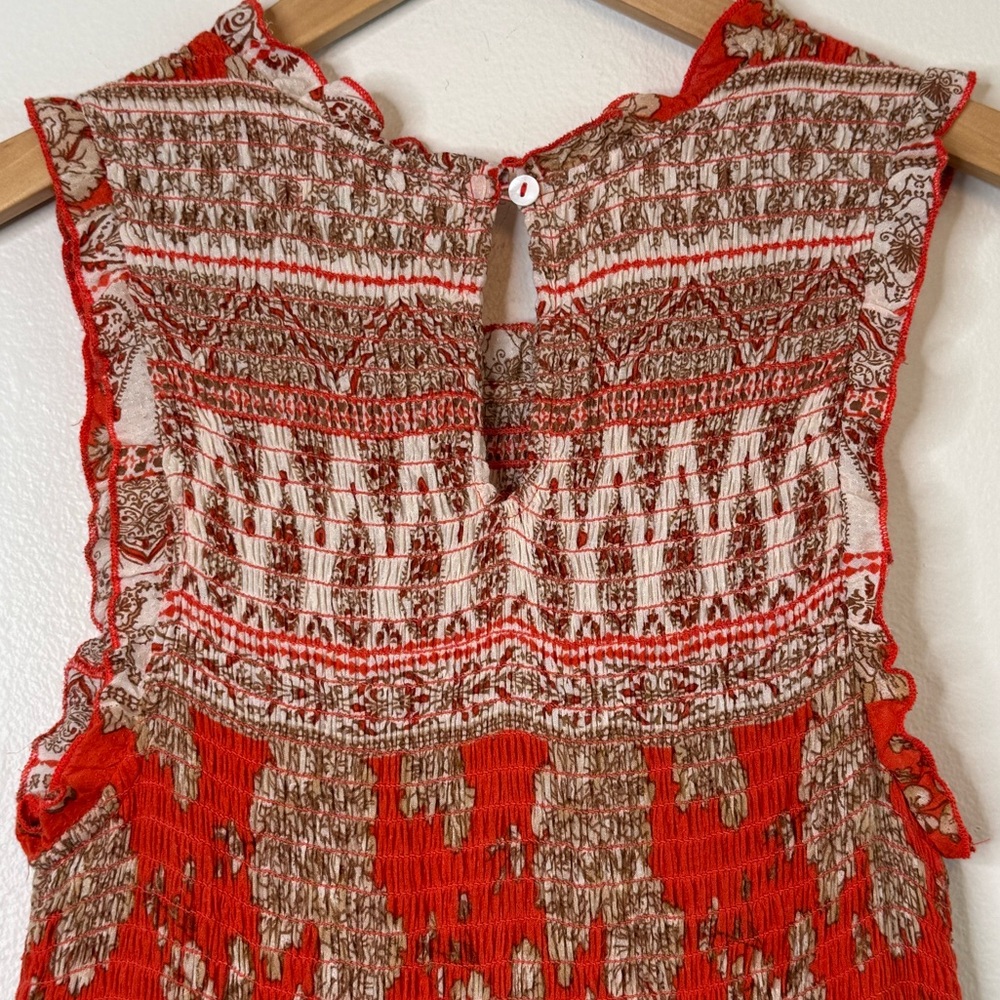 Versona Smocked Modal Floral Full Length Tiered Maxi Dress Orange Women’s Small - Picture 6 of 9